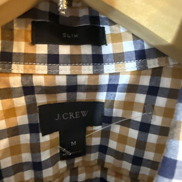 J Crew Shirt Mens Medium Yellow Check Button Up Long Sleeve Slim Office Corpcore - Picture 4 of 7
